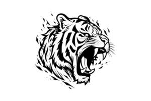 Tiger mascot sport or tattoo design. Black and white vector illustration logotype sign art. photo