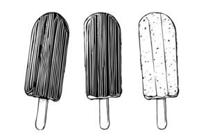 Ice cream on a stick. Ink hand drawn sketch engraved style vector illustration. photo