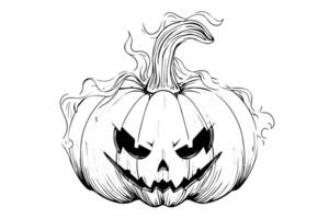 Halloween pumpkin head mascot engraving ink sketch hand drawn vector illustration. photo