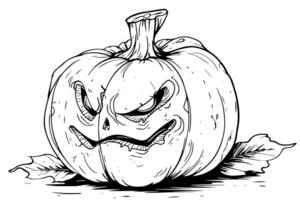 Halloween pumpkin head mascot engraving ink sketch hand drawn vector illustration. photo