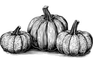 Ink sketch of pumpkin isolated on white background. Hand drawn vector illustration. photo