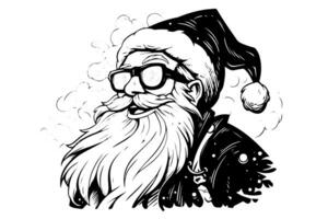 Santa Claus head in a hat sketch hand drawn in engraving style vector illustration. photo