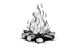 Hand drawn camping bonfire. Vector illustration of fire in sketch engraving style. photo