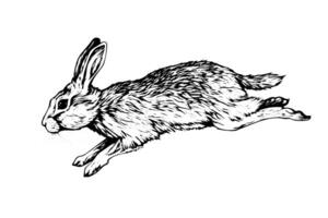 Engraving rabbit on white background .Vector ink sketch illustration. photo