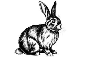 Engraving rabbit on white background .Vector ink sketch illustration. photo
