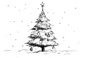 Christmas tree vector illustration. Hand drawn, engraving, ink, sketch. photo