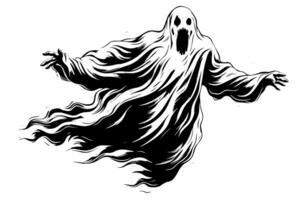 Hand Drawn Halloween Scary Flying Ghost Vector engraving style Illustration. photo