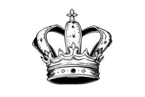 Hand drawn crown ink sketch. Engraving style vector illustration. photo