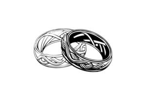 Vector hand drawn illustration of wedding jewelry rings in vintage engraved style. photo