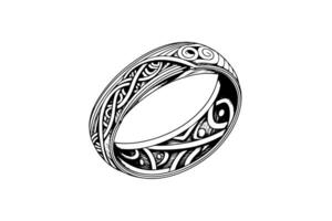 Vector hand drawn illustration of jewelry rings in vintage engraved style. photo