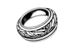 Vector hand drawn illustration of jewelry rings in vintage engraved style. photo