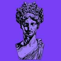 Purple antique statue head of greek sculpture sketch engraving style vector illustration. photo