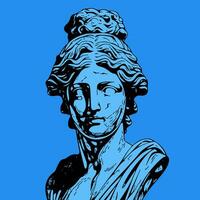 Blue antique statue head of greek sculpture sketch engraving style vector illustration. photo