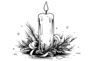 grueso Navidad velas incendio. mano dibujado bosquejo grabado estilo vector ilustración. foto