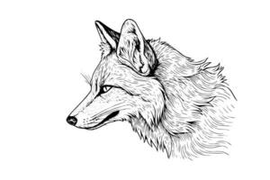 Fox logotype mascot hand drawn ink sketch. Vector illustration in engraving style. photo