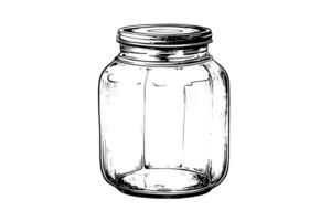 Empty glass jars ink sketch. Vector vintage black engraving illustration. photo