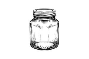 Empty glass jars ink sketch. Vector vintage black engraving illustration. photo