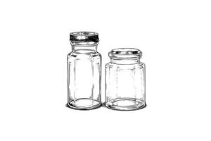 Empty glass jars ink sketch. Vector vintage black engraving illustration. photo