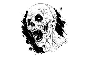 Zombie head or face ink sketch. Walking dead hand drawing vector illustration. photo