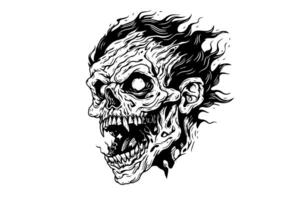 Zombie head or face ink sketch. Walking dead hand drawing vector illustration. photo