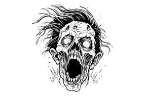 Zombie head or face ink sketch. Walking dead hand drawing vector illustration. photo