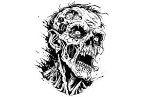 Zombie head or face ink sketch. Walking dead hand drawing vector illustration. photo