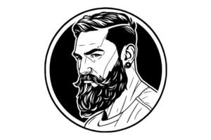 mano dibujado retrato de barbado hombre en perfil. hipster tinta bosquejo. logotipo vector ilustración. foto