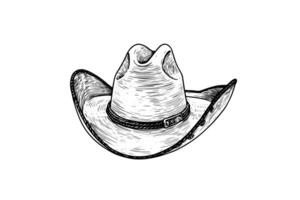 vaquero o alguacil o granjero sombrero en grabado estilo. mano dibujado tinta bosquejo. vector ilustración. foto
