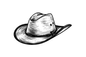 Cowboy or sheriff or farmer hat in engraving style. Hand drawn ink sketch. Vector illustration. photo