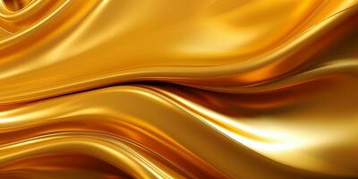 Golden fluid background. Liquid yellow metal wallpaper. Glamour swirl gold texture. 3d wavy flow abstraction. photo