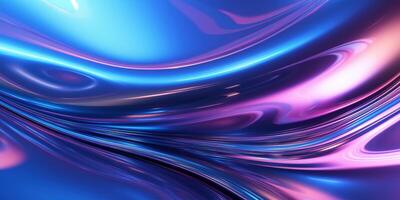 Holographic chrome gradient waves abstract background. Liquid surface, ripples, reflections. 3d render illustration. photo