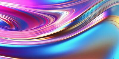 Holographic chrome gradient waves abstract background. Liquid surface, ripples, reflections. 3d render illustration. photo