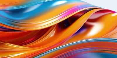 Metallic rainbow gradient waves abstract background. Iridescent chrome wavy surface. Liquid surface, ripples, reflections. 3d render illustration. photo