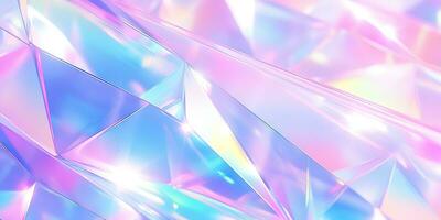 Holographic background with glass shards. Rainbow reflexes in pink and purple color. Abstract trendy pattern. Texture with magical effect. photo