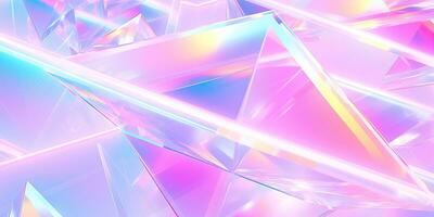 Holographic background with glass shards. Rainbow reflexes in pink and purple color. Abstract trendy pattern. Texture with magical effect. photo