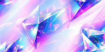 Holographic background with glass shards. Rainbow reflexes in pink and purple color. Abstract trendy pattern. Texture with magical effect. photo