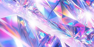 Holographic background with glass shards. Rainbow reflexes in pink and purple color. Abstract trendy pattern. Texture with magical effect. photo