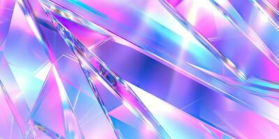 Holographic background with glass shards. Rainbow reflexes in pink and purple color. Abstract trendy pattern. Texture with magical effect. photo