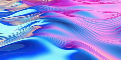 Abstract 3d render. Holographic chrome gradient water waves. Iridescent gradient digital art for banner background, wallpaper. photo