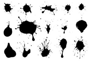 vector conjunto de tinta salpicaduras negro entintado salpicar suciedad manchar salpicado rociar chapoteo con gotas manchas aislado. foto