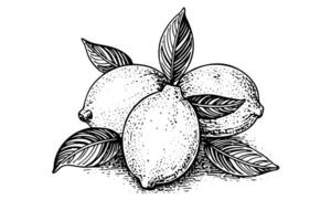 Hand drawn ink sketch vector illustration of lemon. Citrus in engraving style vector illustration. photo