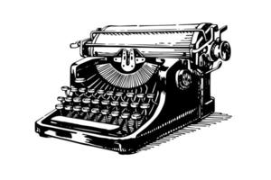 Vector hand drawn illustration of retro typewriter in vintage engraved style photo