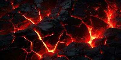 Molten lava texture background. Ground hot lava. Burning coals, crack surface. Abstract nature pattern, glow faded flame. 3D Render Illustration. photo