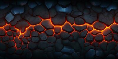 Molten lava texture background. Ground hot lava. Burning coals, crack surface. Abstract nature pattern, glow faded flame. 3D Render Illustration. photo