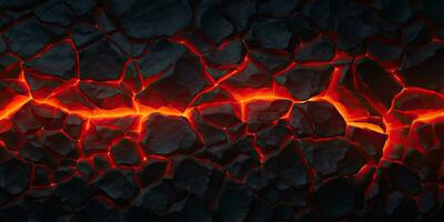 Molten lava texture background. Ground hot lava. Burning coals, crack surface. Abstract nature pattern, glow faded flame. 3D Render Illustration. photo