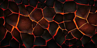 Molten lava texture background. Ground hot lava. Burning coals, crack surface. Abstract nature pattern, glow faded flame. 3D Render Illustration. photo