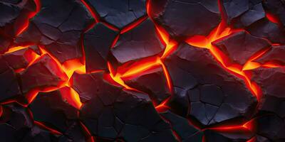 Molten lava texture background. Ground hot lava. Burning coals, crack surface. Abstract nature pattern, glow faded flame. 3D Render Illustration. photo