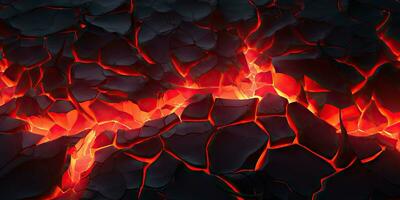 Molten lava texture background. Ground hot lava. Burning coals, crack surface. Abstract nature pattern, glow faded flame. 3D Render Illustration. photo