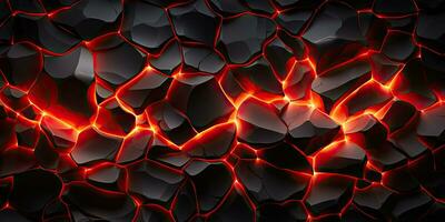 Molten lava texture background. Ground hot lava. Burning coals, crack surface. Abstract nature pattern, glow faded flame. 3D Render Illustration. photo