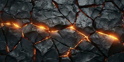 Molten lava texture background. Ground hot lava. Burning coals, crack surface. Abstract nature pattern, glow faded flame. 3D Render Illustration. photo